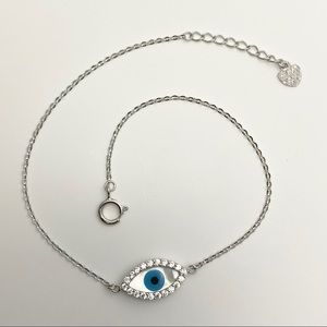 14K Solid White Gold Diamond Evil Eye Bracelet